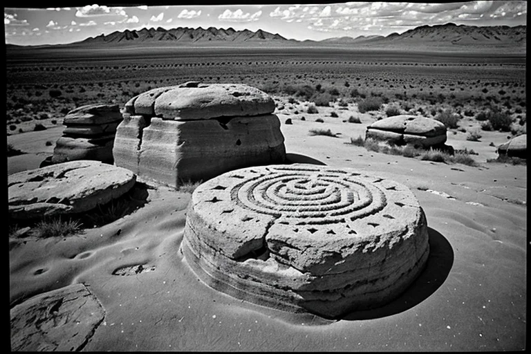 現地で発見された古代の岩絵。伝承と関連する空間的異常の示唆か。