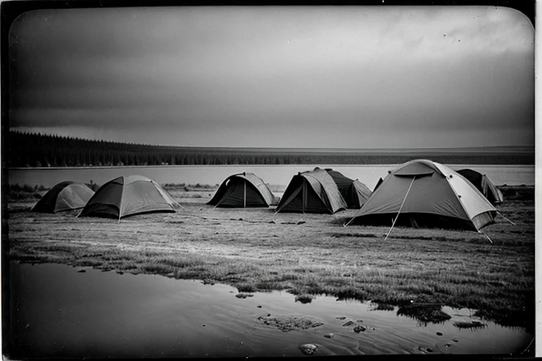 Early survey camp scene (vintage photo style)