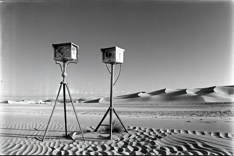 Outdated acoustic measurement device on a sand dune
