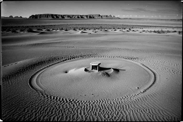 Vitrified sand area formed in the desert, photographed from above.