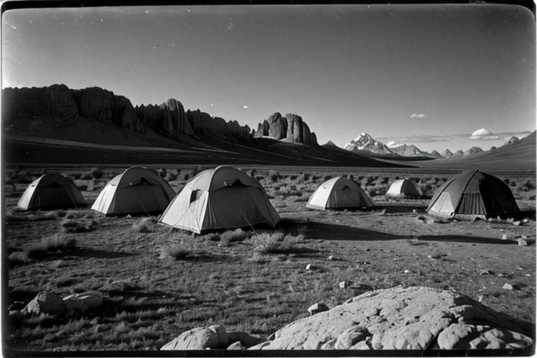 1960年代のソ連地質調査隊による記録写真。背景に不自然な岩石構造が見られる。