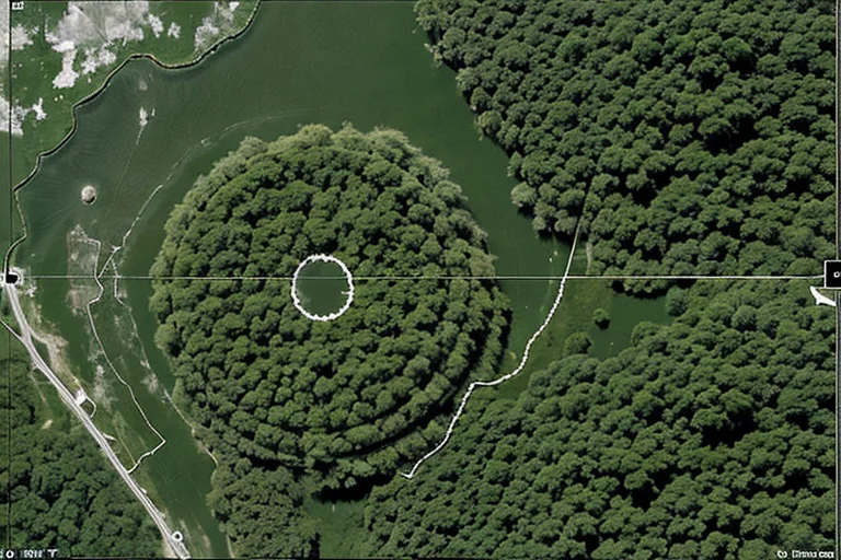 衛星画像に映る、異常な植生パターンを示す山間部の一角