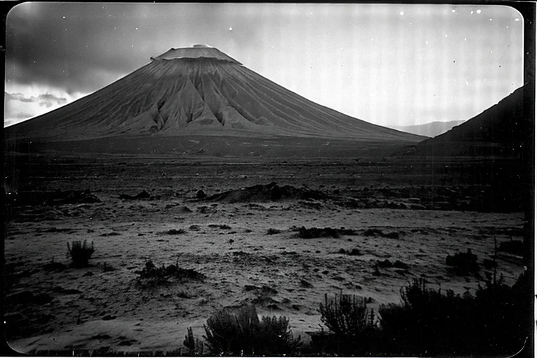 数十年前に火山近隣で報告された奇妙な光に関する、古い新聞記事の記録。