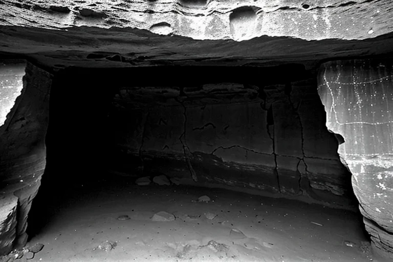 異常な変質を示唆する古代の岩絵のクローズアップ