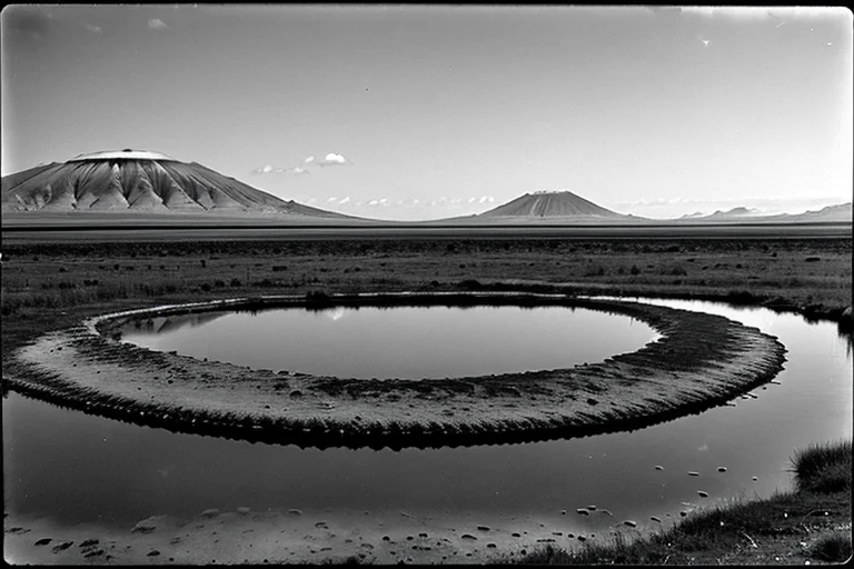 ナトロン湖の歪んだ水面を捉えた調査カメラの映像