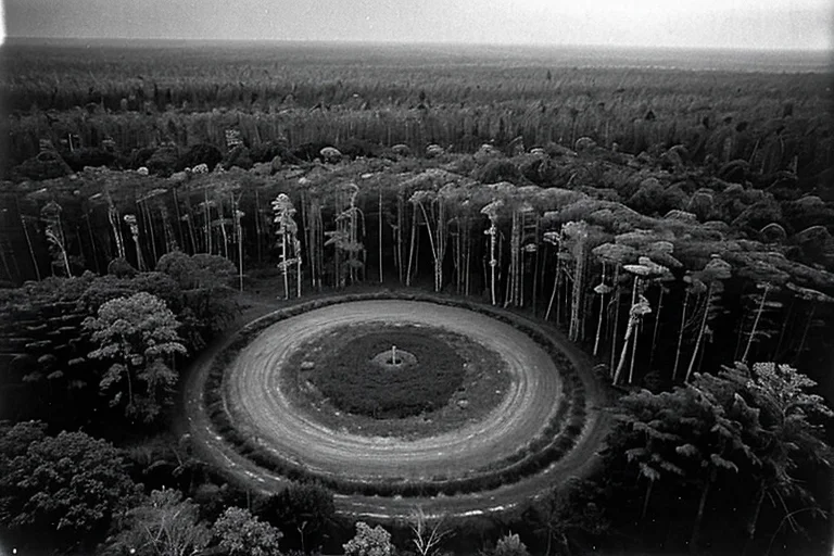 衛星画像で確認された、対象地域における円形の植生変化。何らかの圧力が示唆される。