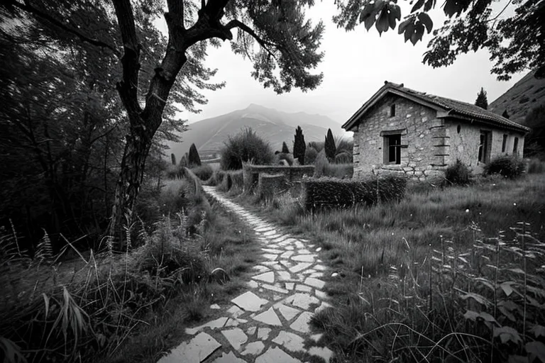 Surveillance footage of the mountain path leading to the abandoned village. Visibility is poor due to fog. Strange distortions are visible.