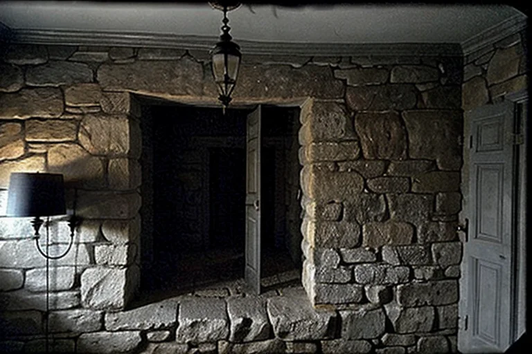 Stone wall inside the House of Slaves. An amorphous shadow was observed but not captured in photographs.