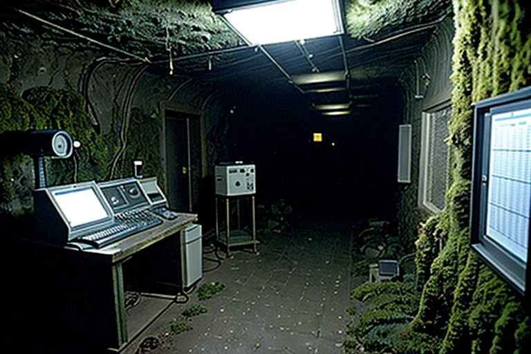 Sensors recorded data anomalies during investigation. Eerie glowing moss visible within the dark cave.